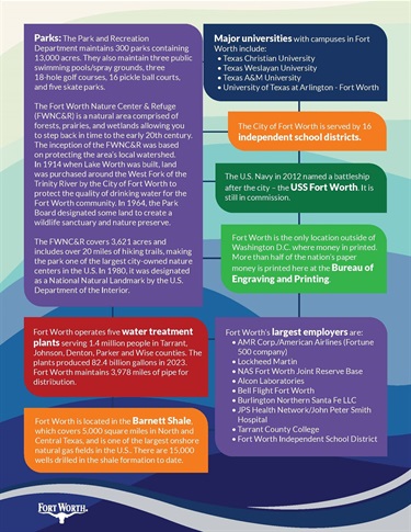 Fort Worth's parks, universities, school districts, and largest employers in Fort Worth page 2.